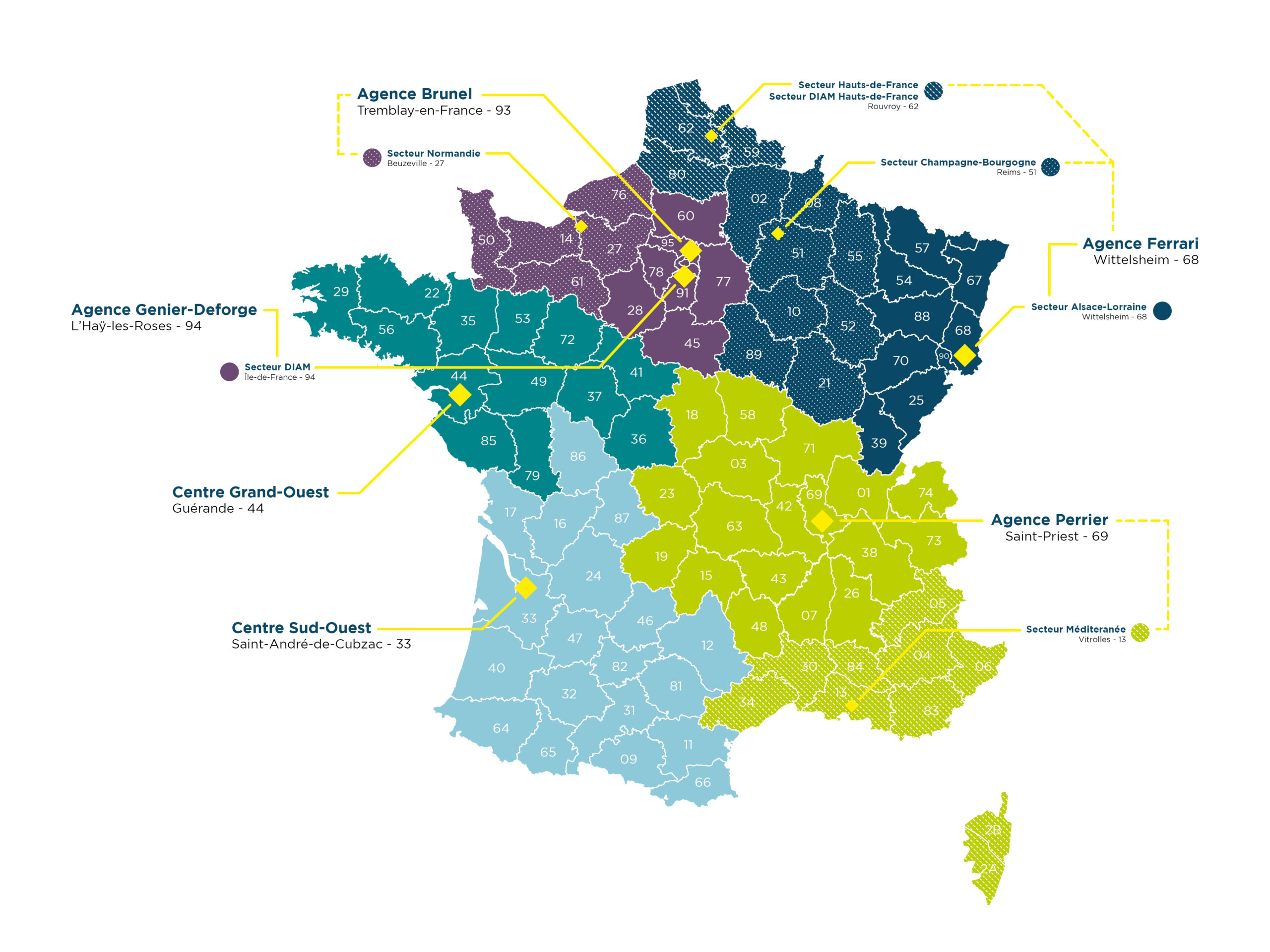 Carte des implantations des agences Premys à travers la France
